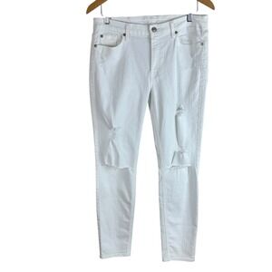 NEW Seven 7 For All Mankind Womens The Ankle Skinny Distressed Jeans Sz 32 White